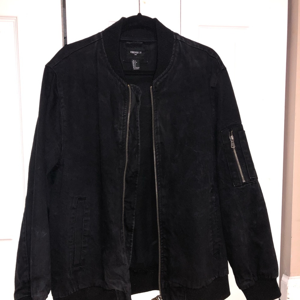 Black Denim Bomber Jacket